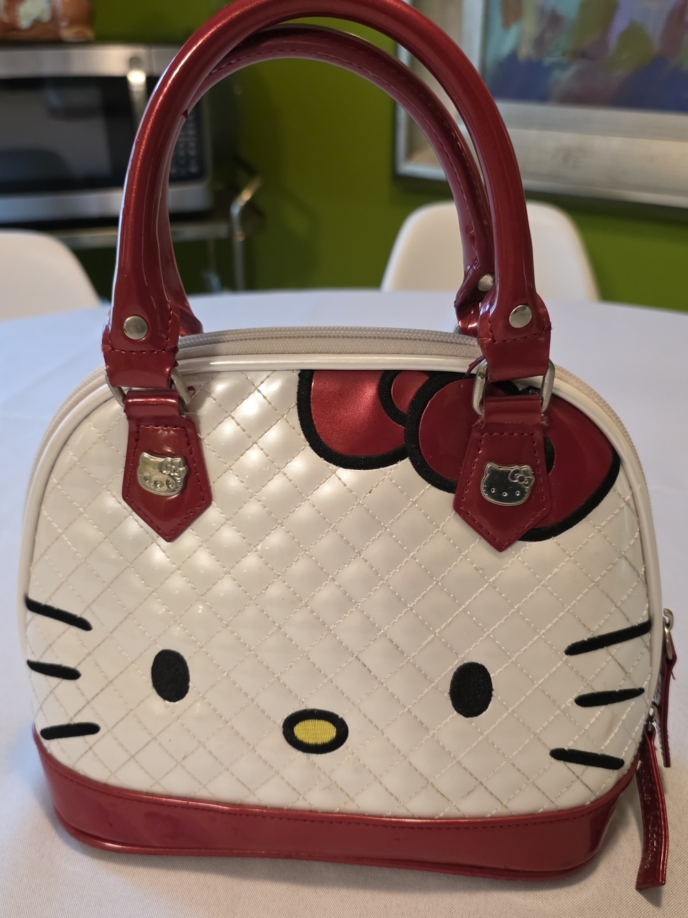 Hello Kitty White Quilted Satchel with Red Accents